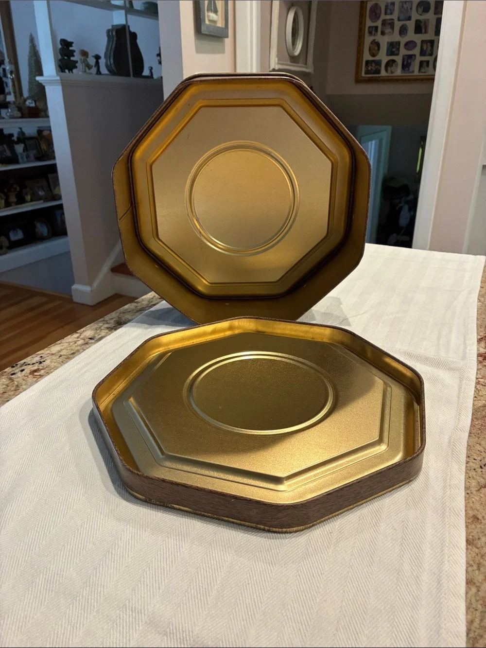 Vintage Octagonal Metal Box with Classical Motif - Black and Gold